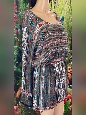 Altar'd State Very Cute Multi Color Romper with Elastic Waist